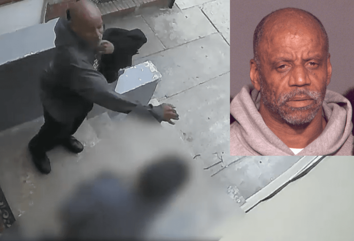 Cops say that George Powell (inset) is the man who assaulted a senior citizen on a Jackson Heights stoop back in May.