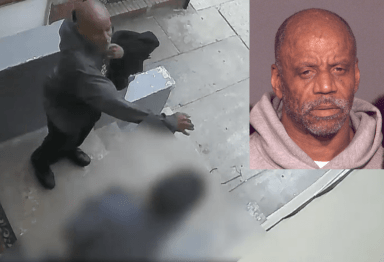 Cops say that George Powell (inset) is the man who assaulted a senior citizen on a Jackson Heights stoop back in May.
