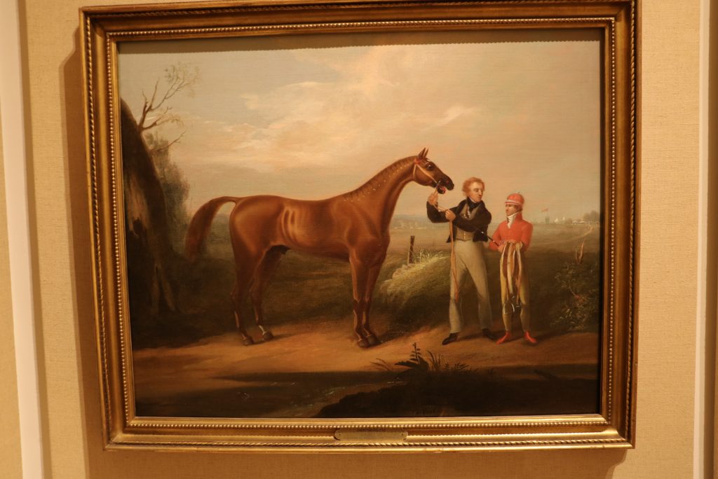 American Eclipse painted by Alvan Fischer in 1823. Standing with Eclipse is Samuel Purdy, the jockey, and owner Cornelius Van Ranst. It's on display at the National Museum of Racing and Hall of Fame in Saratoga Springs.