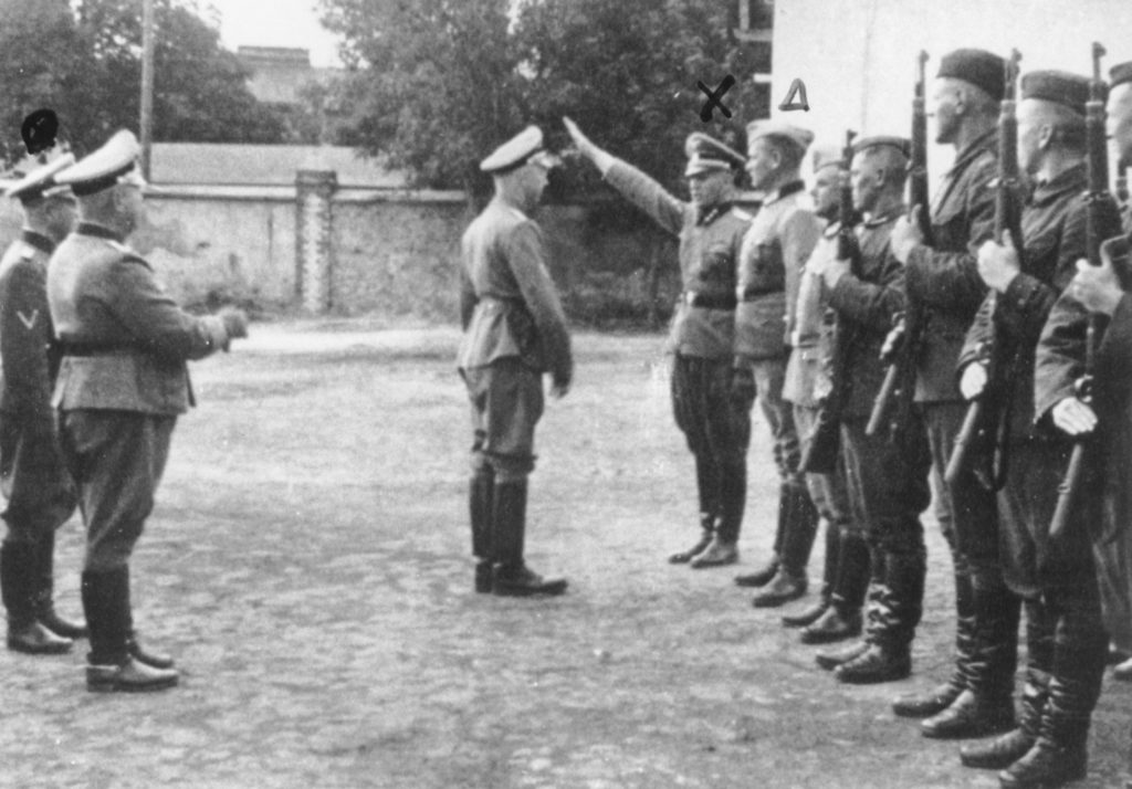 Photo courtesy of the U.S. Holocaust Memorial Museum, Himmler greets officers & recruits at Trawniki SS Training Camp