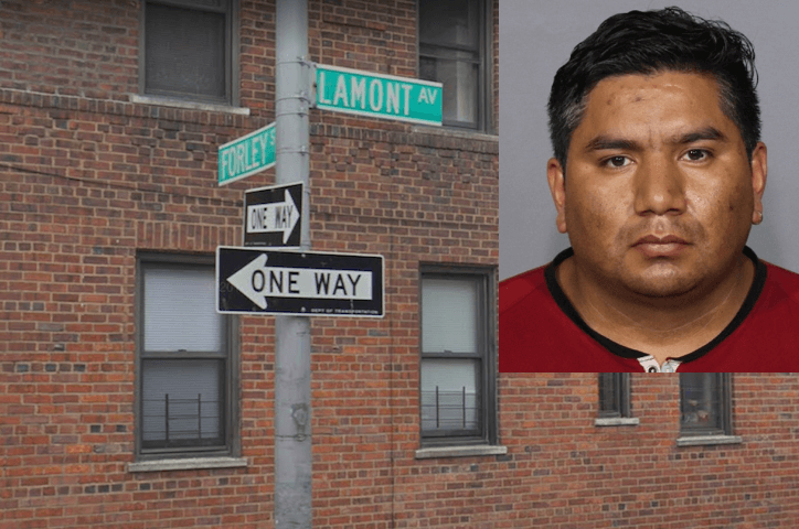 Juan Portoviejo (inset) is wanted for violently stabbing his former girlfriend on an Elmhurst street on Aug. 28.