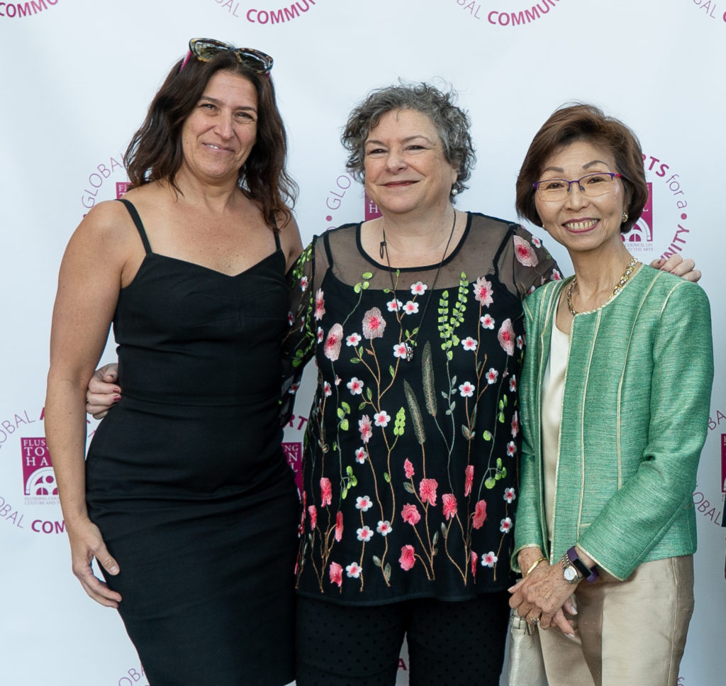 Jennifer Weprin (at left) with Ellen Kodadek and Veronica Tsang during Flushing Town Hall's 2018 spring gala.