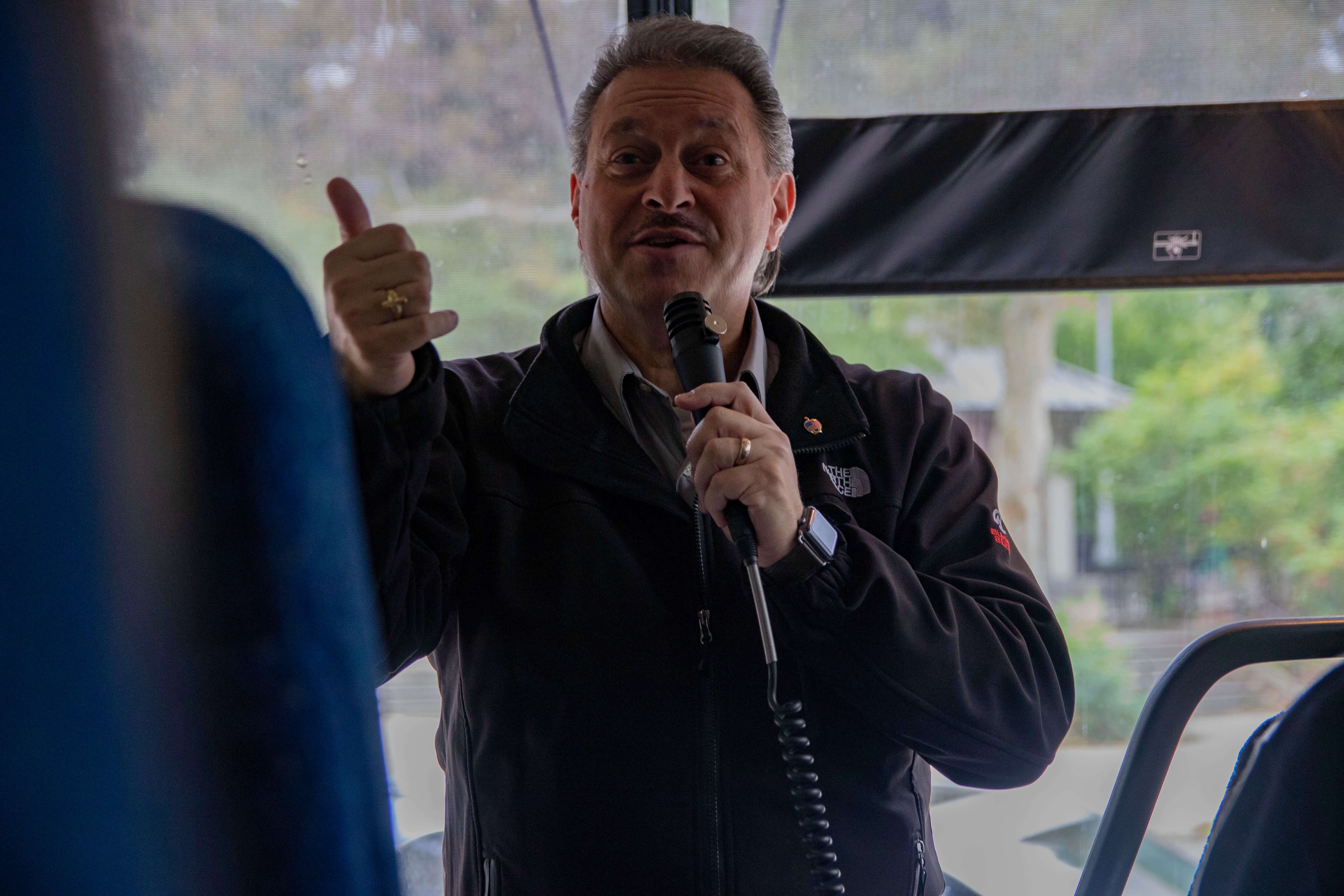 Senator Joe Addabbo speaks to protestors shortly after they have boarded the bus that will leave in front of developers home in Midwood. "We need the mayor to listen to our credible arguments about our safety and the future of our children," said Addabbo. 