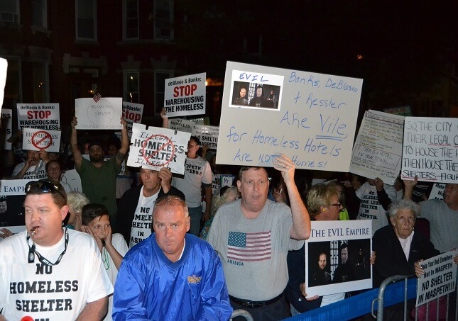 Queens residents protested in Brooklyn back in 2016 against a homeless shelter proposal in Maspeth. Now, residents in Glendale and Middle Village are planning a trip out of Queens on Sept. 23 to protest a homeless shelter plan in their area.