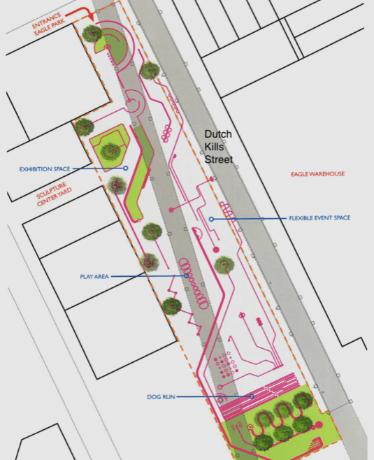 Renderings of how the potential public spaces underneath Queensboro Bridge could look. 