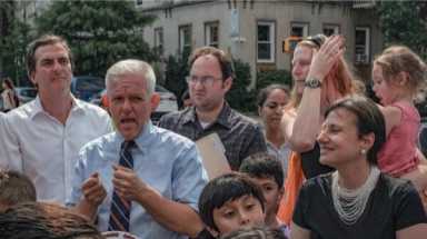 Electeds celebrate new traffic signal installed near PS 343 in Sunnyside