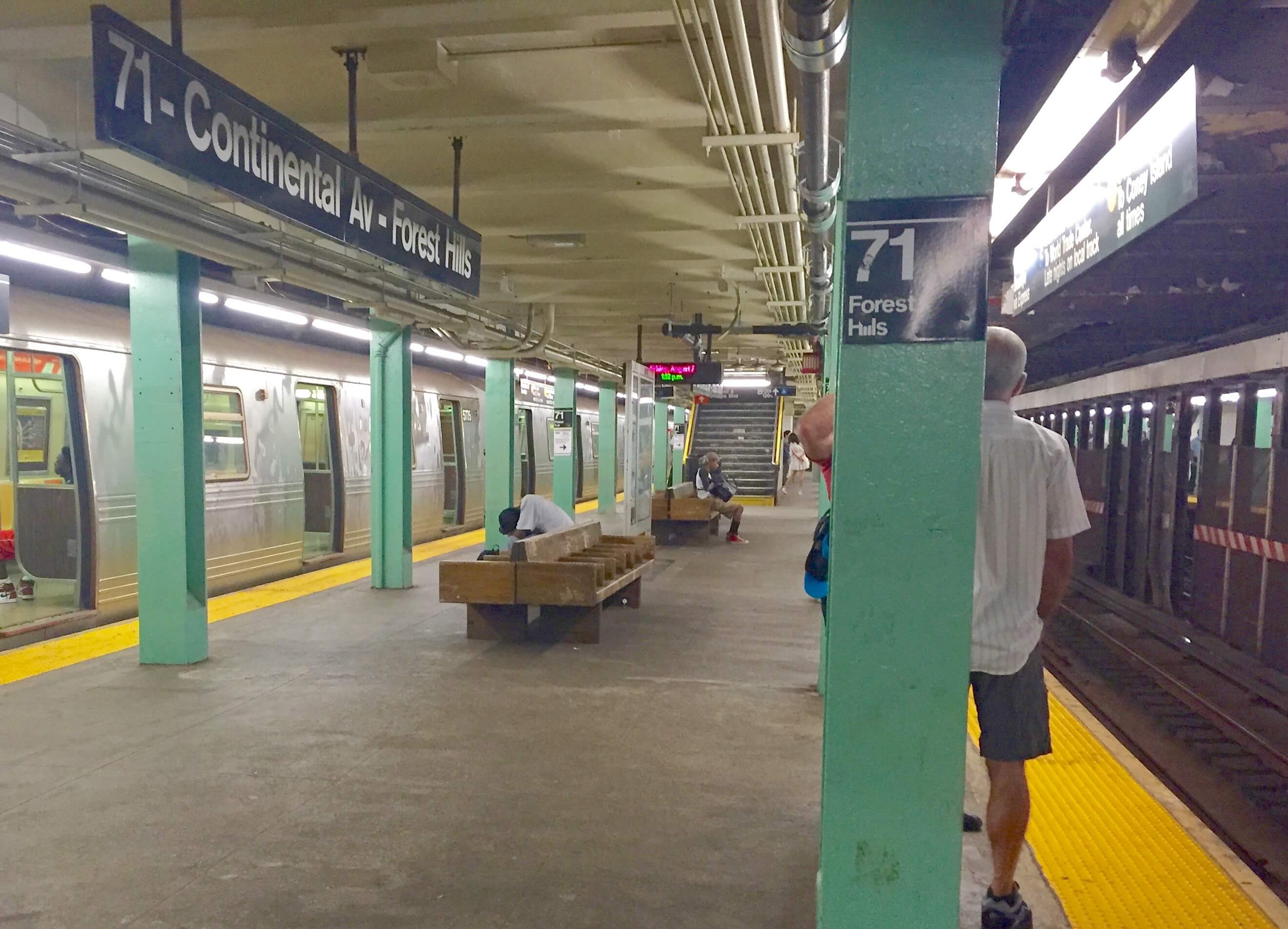 A platform at the 71-Continental Avenues subway station in Forest Hills