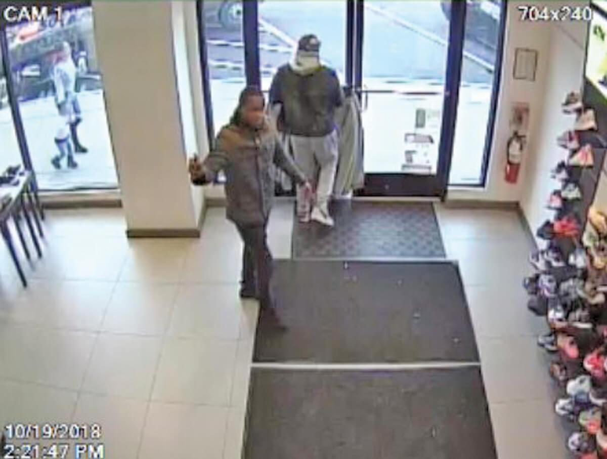 One of two bandits used pepper spray to rob a Glendale Foot Locker store on Oct. 19.