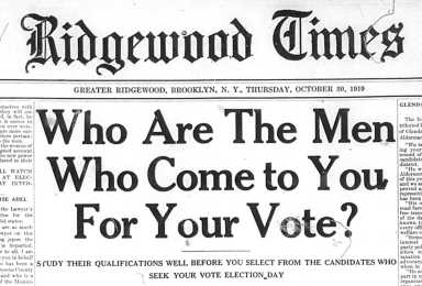 The front page of the Oct. 30, 1919 Ridgewood Times
