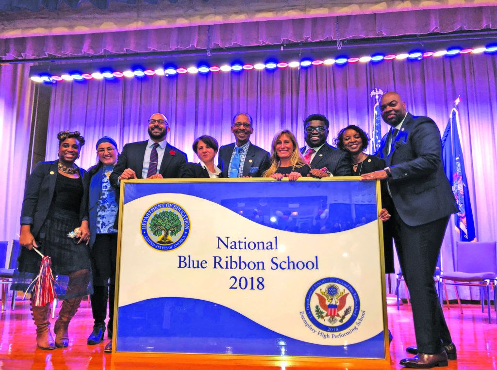 Members of the M.S. 216 school community celebrated their National Blue Ribbon designation on Nov. 19.