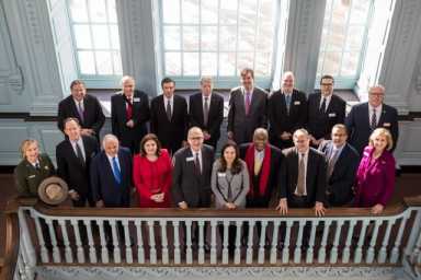 Joe Crowley (r.) is sworn in as a member of the United States Semiquincentennial Commission which will plan the country's 250th anniversary celebration.