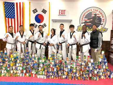The Queens region of Champion Martial Arts, in partnership with Operation CR (Child Rescue), collected 2,171 canned and boxed foods last month to be donated to Food Bank for New York City