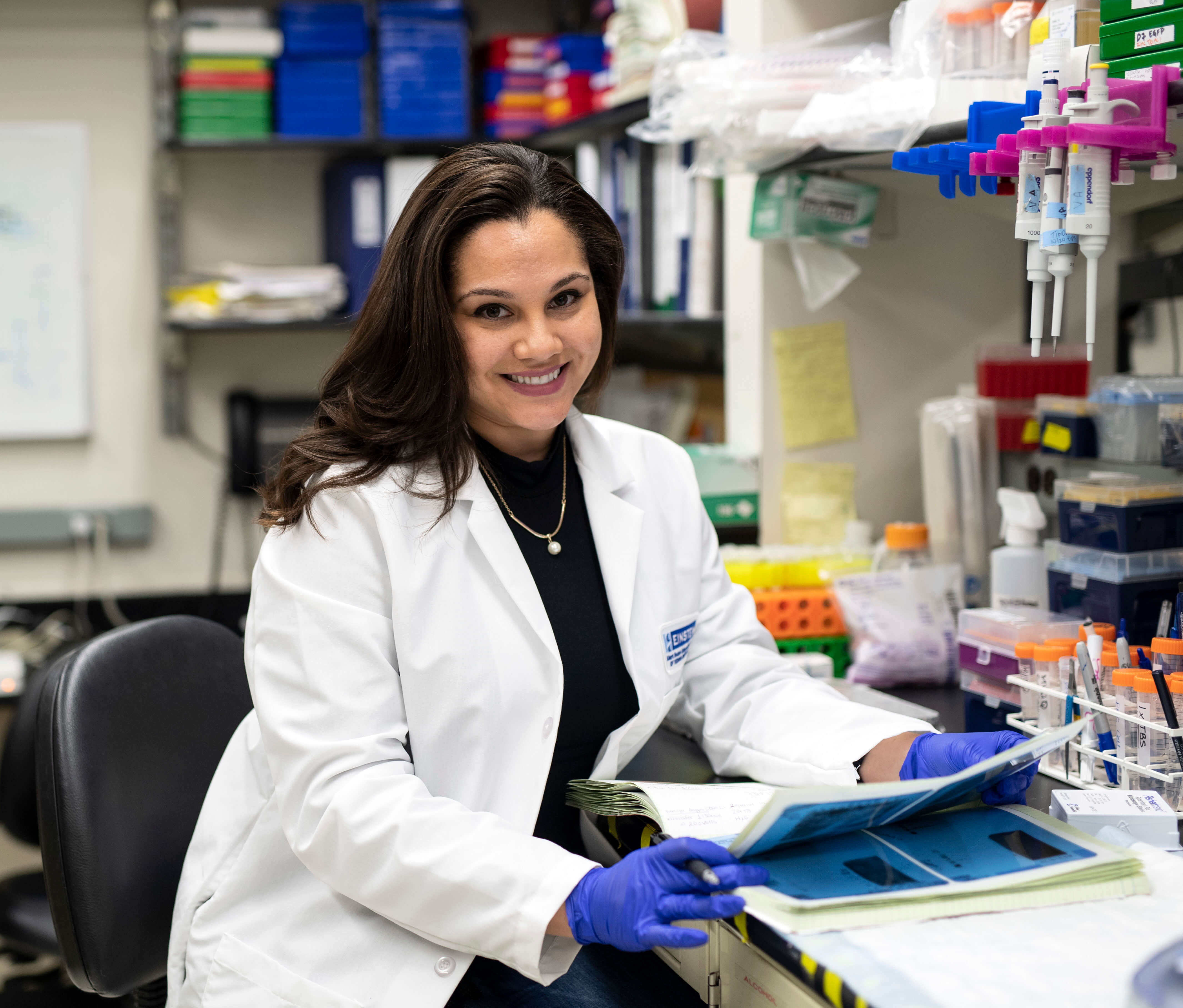 Vanessa Almonte,  PhD candidate at Albert Einstein College of Medicine prepares at work in the lab.