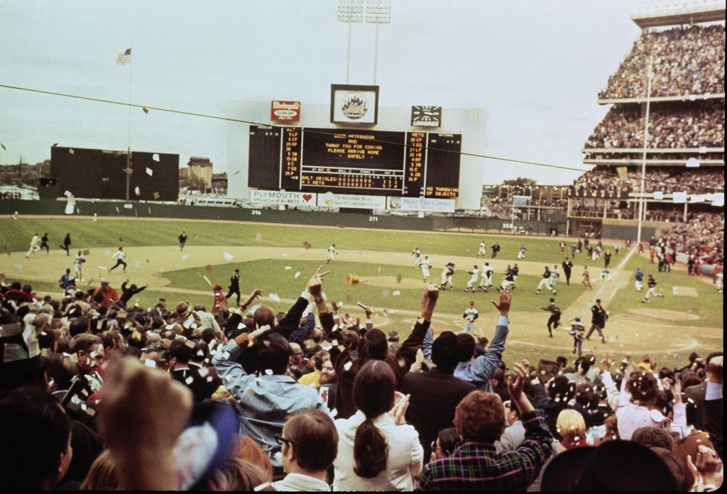This Oct. 16, 1969 file photo shows the celebration at Shea Stadium in New York after the New York Mets defeated the Baltimore Orioles to win the World Series.