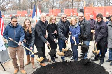 Queens Borough President Melinda Katz, Councilman Robert Holden, Queens Parks Commissioner Dorothy Lewandowski and a host of community leaders broke ground on the reconstruction of the Juniper Valley Park spray showers in Middle Village on Dec. 12.