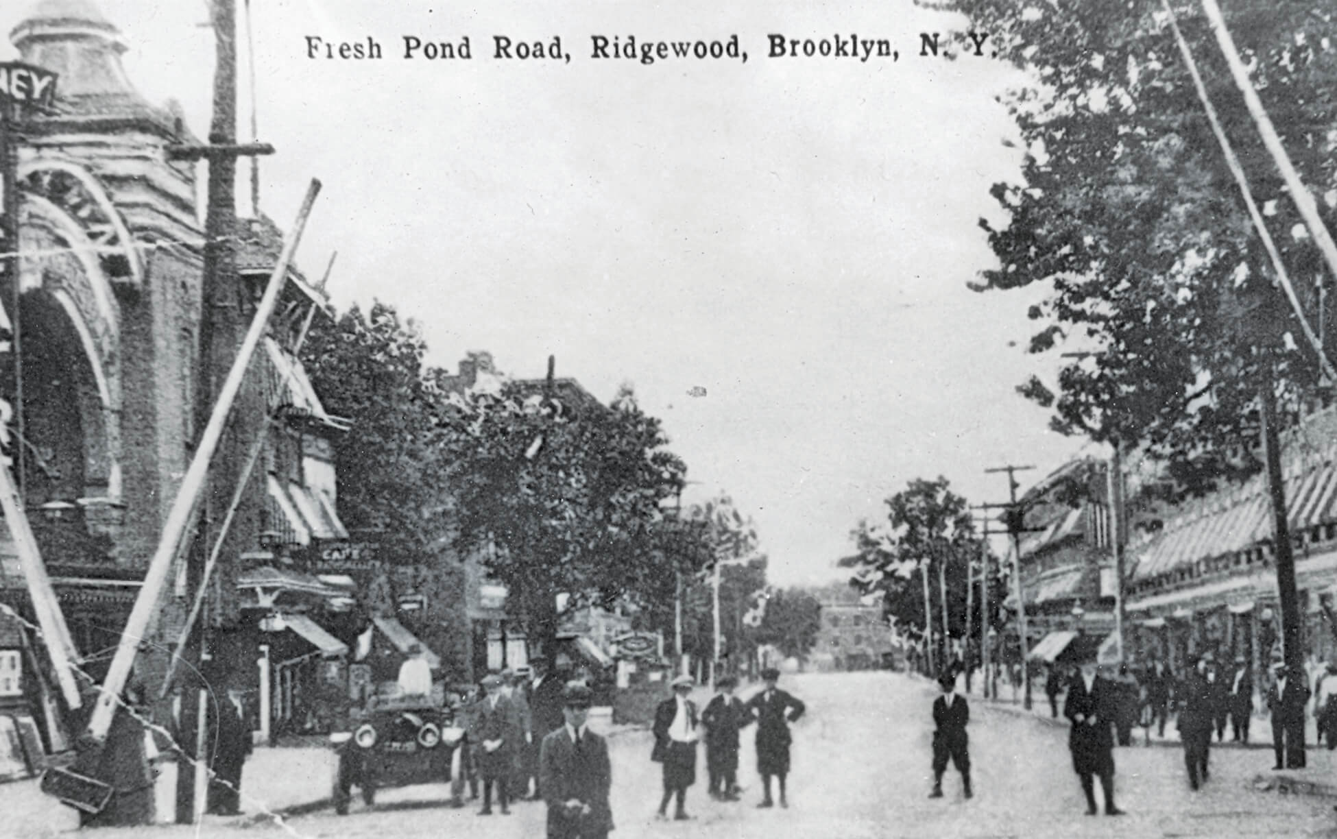 An early 20th-century postcard of Fresh Pond Road near present-day 67th Avenue in Ridgewood