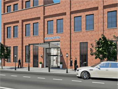 An artist rendering of the planned design for the entrance at Alphapointe’s facility in Richmond Hill.