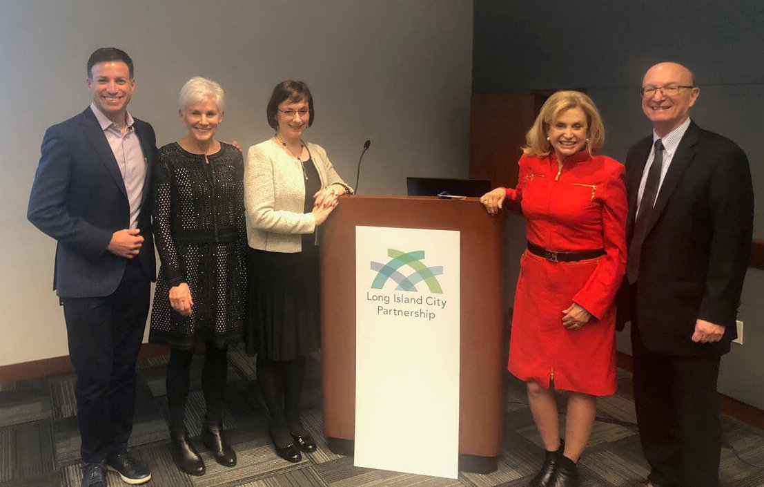 Patricia Dunphy (l.) joins members of the LIC Partnership and Congresswoman Carolyn Maloney as she is named the organization's new chair of the board of directors.