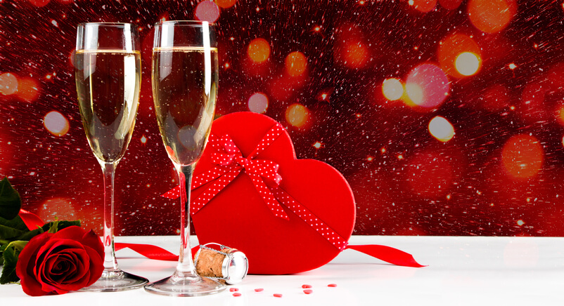 Valentines celebration with champagne