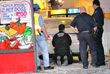 Senior rams Mercedes into Little Neck deli