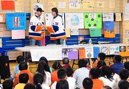 Islanders visit PS 24 in Flushing to tell students to stay in school