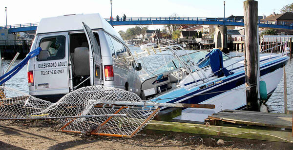 Van lands on boat after Howard Beach chase