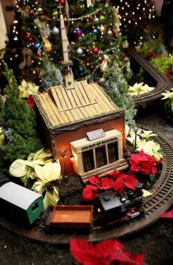 Model train landscape features historic Queens icons