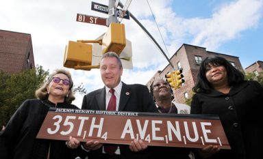 Jackson Heights sign spells out historical connections