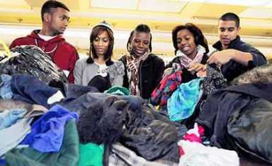 Qns. Village college student collecting clothes for shelters