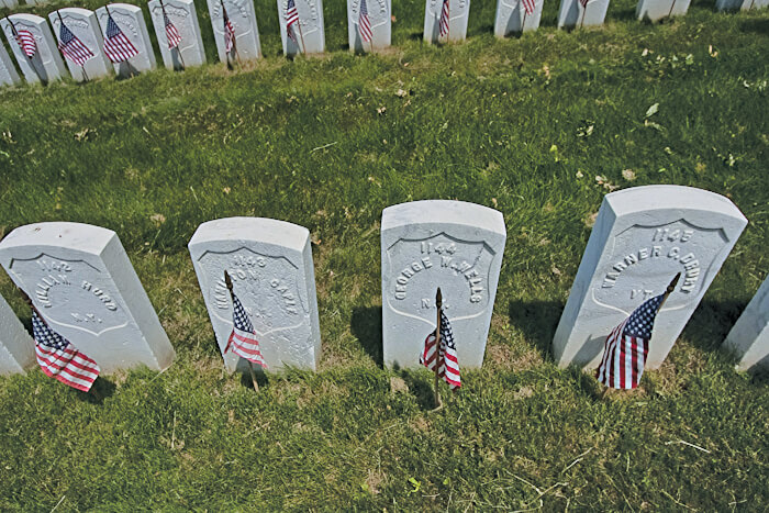 Some of the gravestones of Union soldiers who fought and died during the Civil War and were interred at Cypress Hills National Cemetery