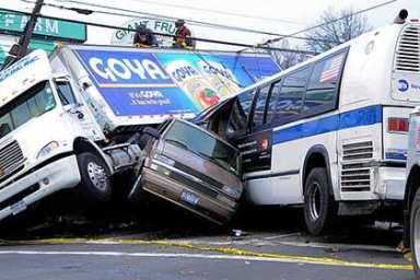 City bus, vehicles collide in Qns. Village crack-up
