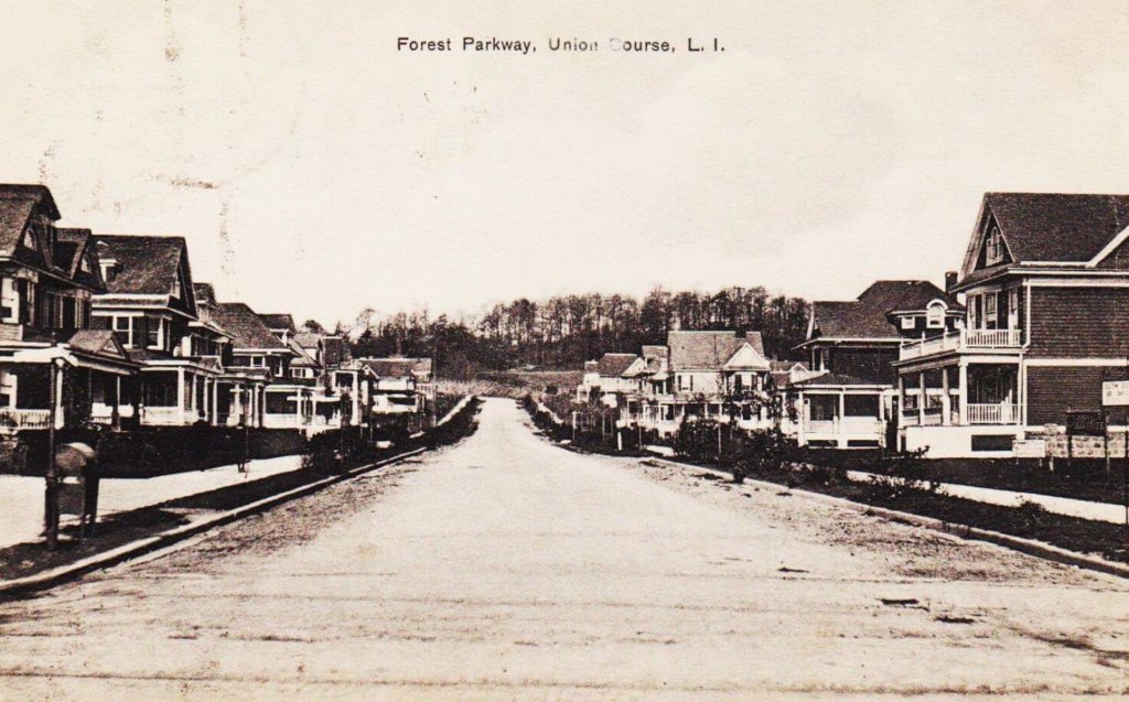An undated, early 20th-century photo of Forest Parkway, looking north toward Forest Park, in Woodhaven.