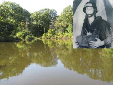 Strack Pond in Forest Park is named for PFC Laurence Strack (inset), a local resident who died while serving in the Vietnam War.
