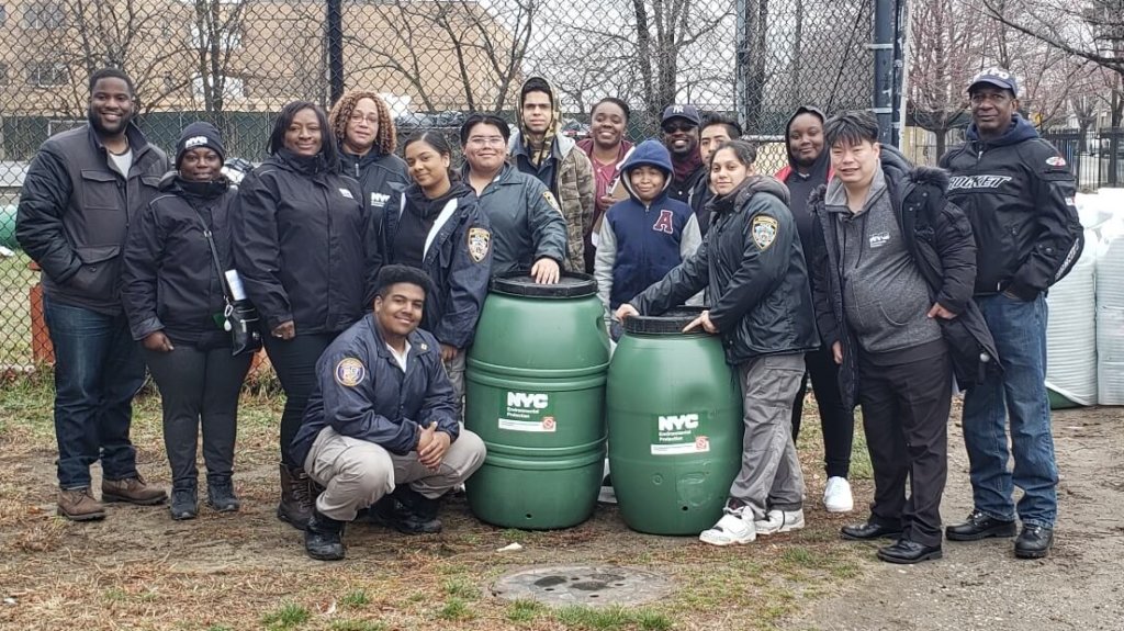 More than 200 rain barrels were given away to homeowners in southeast Queens to collect stormwater to lower costs and help the environment.