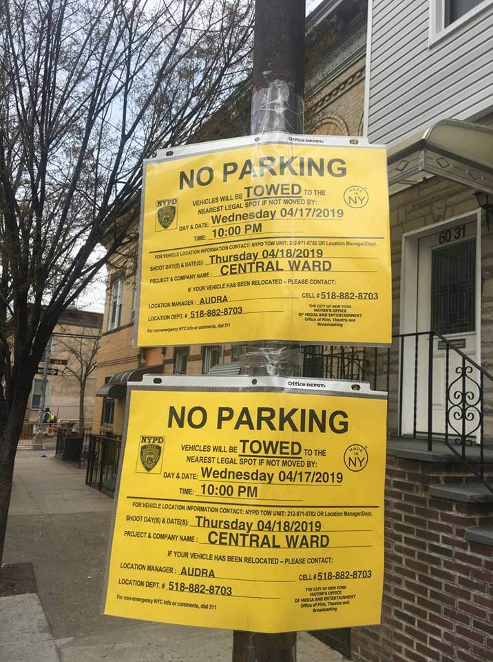 No parking signs posted on Ridgewood streets for the production of "Central Ward," the project name for "The Many Saints of Newark," a prequel to "The Sopranos."