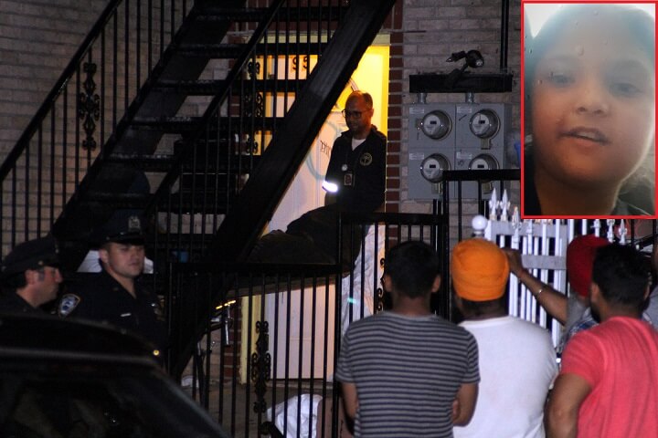 The Medical Examiner's office team removing the body of Ashdeep Kaur (inset) from her 112th Street home on Aug. 19, 2016.