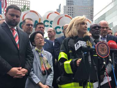 Congresswoman Carolyn Maloney joins City Councilman I. Daneek Miller at a rally calling on Congress to extend and fully fund the 9/11 Victim Compensation Fund.