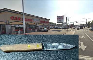 The knife allegedly held by an emotionally disturbed woman who was shot by police at a Queens Village car wash on May 24.