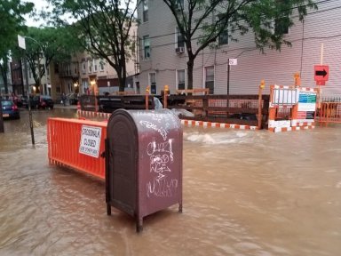 Flooding on May 30 following a water main break in the area of Fairview Avenue and Himrod Street in Ridgewood.