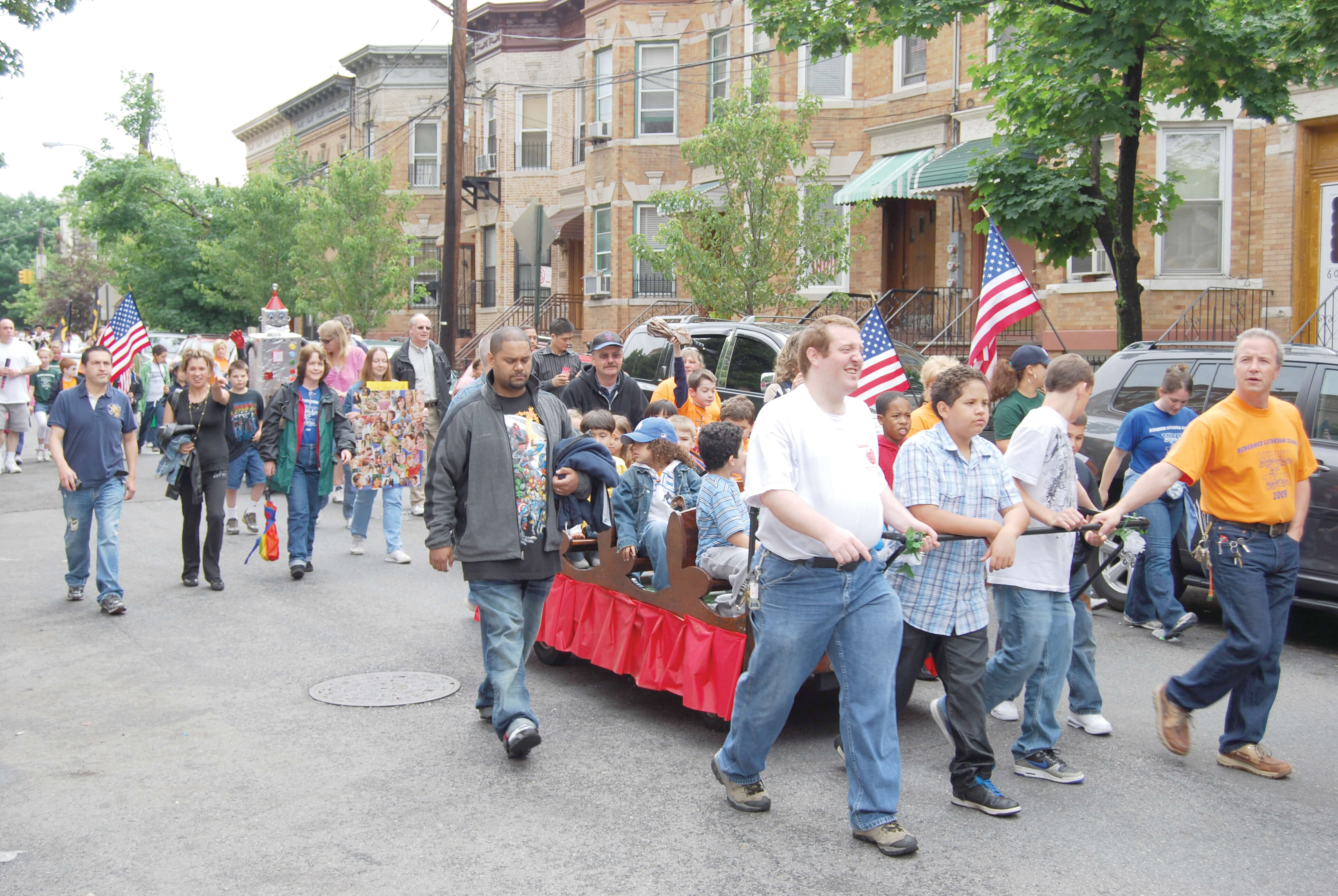 Members of Redeemer Lutheran School in Glendale marching in the 2009 Anniversary Day Parade along Catalpa Avenue in Ridgewood.