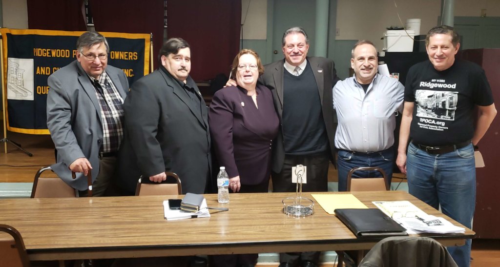 Members of the Ridgewood Property Owners and Civic Association with Assemblyman Mike Miller, Assemblywoman Catherine Nolan and state Senator Joe Addabbo at the civic group's May 2 meeting.
