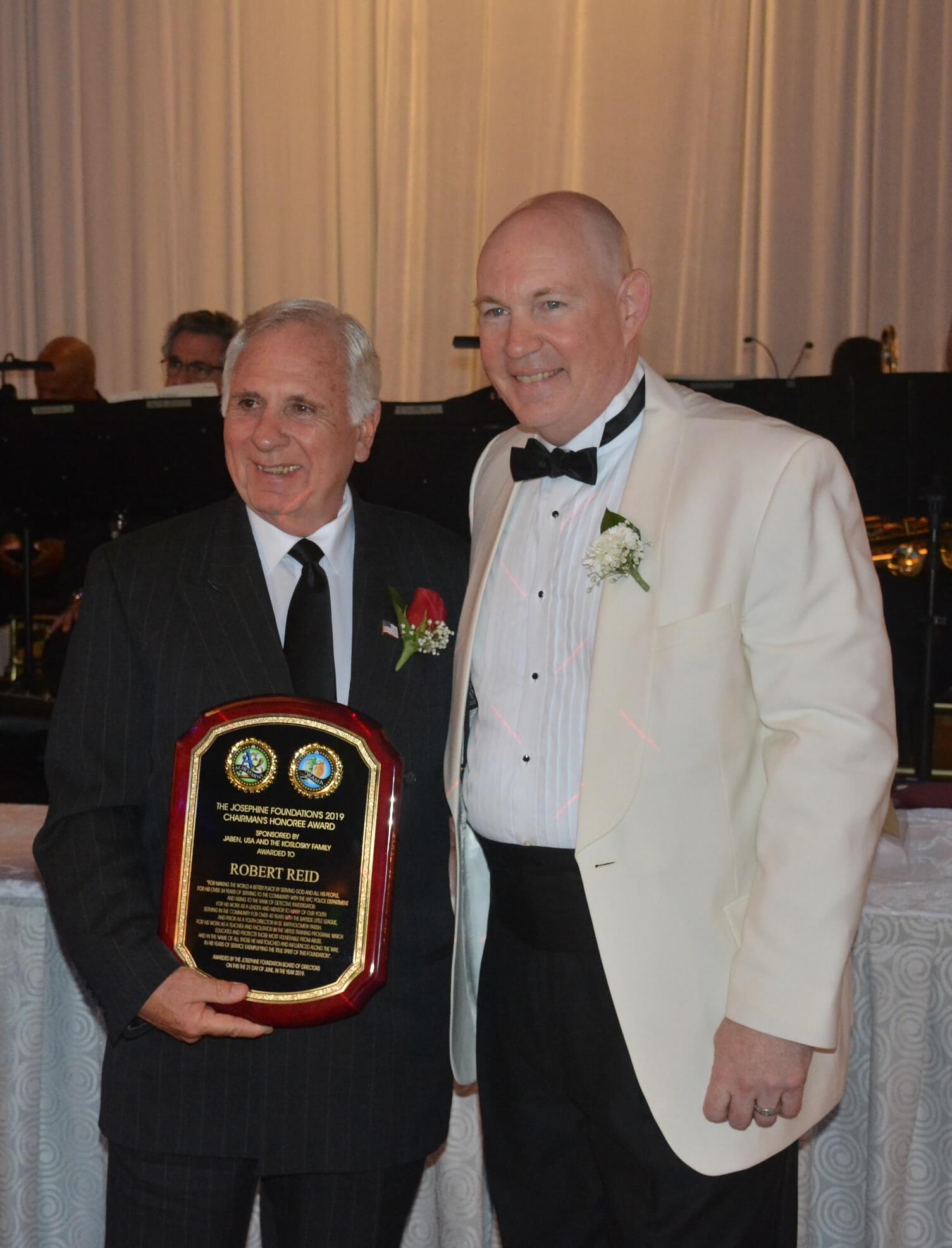 Josephine Foundation Sr. Vice President John Shea, right, with 2019 Follow Your Dreams Honoree and Bayside Little League President Robert Reid at June 21 event (Photo by Michael Rizzo)