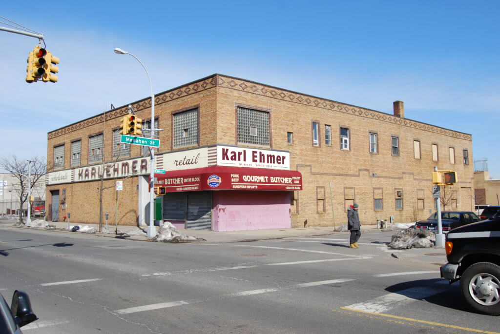 The exterior of the former Karl Ehmer store and manufacturing plant on Fresh Pond Road in Ridgewood, as pictured in February 2011.