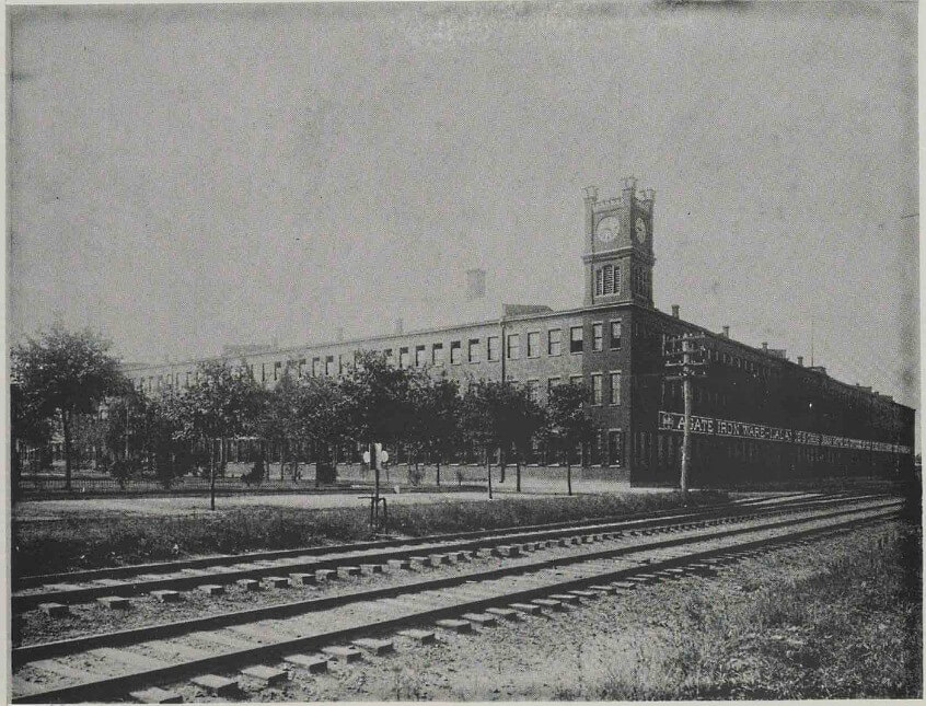 The former Grosjean factory on Atlantic Avenue in Ozone Park. The clock tower survived a fire that destroyed the original factory, and remains standing to this day.