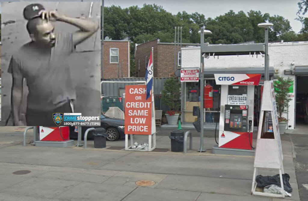 The suspect behind the July 31 burglary at this Citgo station in Rego Park.