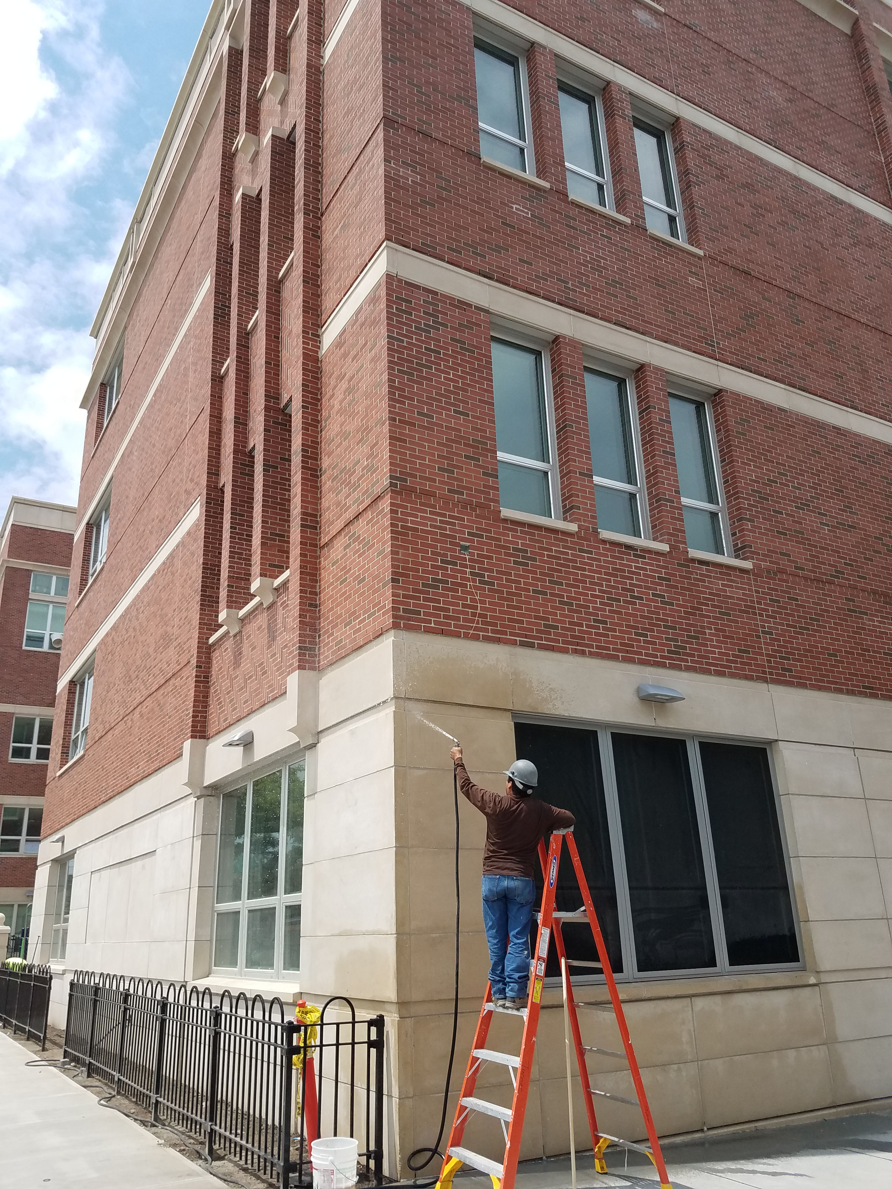 Worker puts some finishing touches on P.S. 398 in Jackson Heights, the borough's newest school opening Monday, Sept. 5.