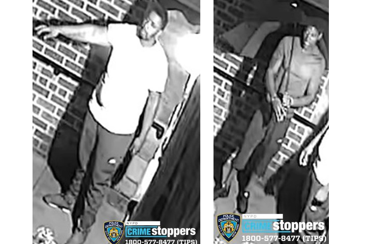 Security camera images of two men wanted for a pair of violent street robberies in Kew Gardens Hills in August.