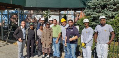Councilman Costa Constantinides with DC 9 union apprentices at NYCHA’s Astoria Houses