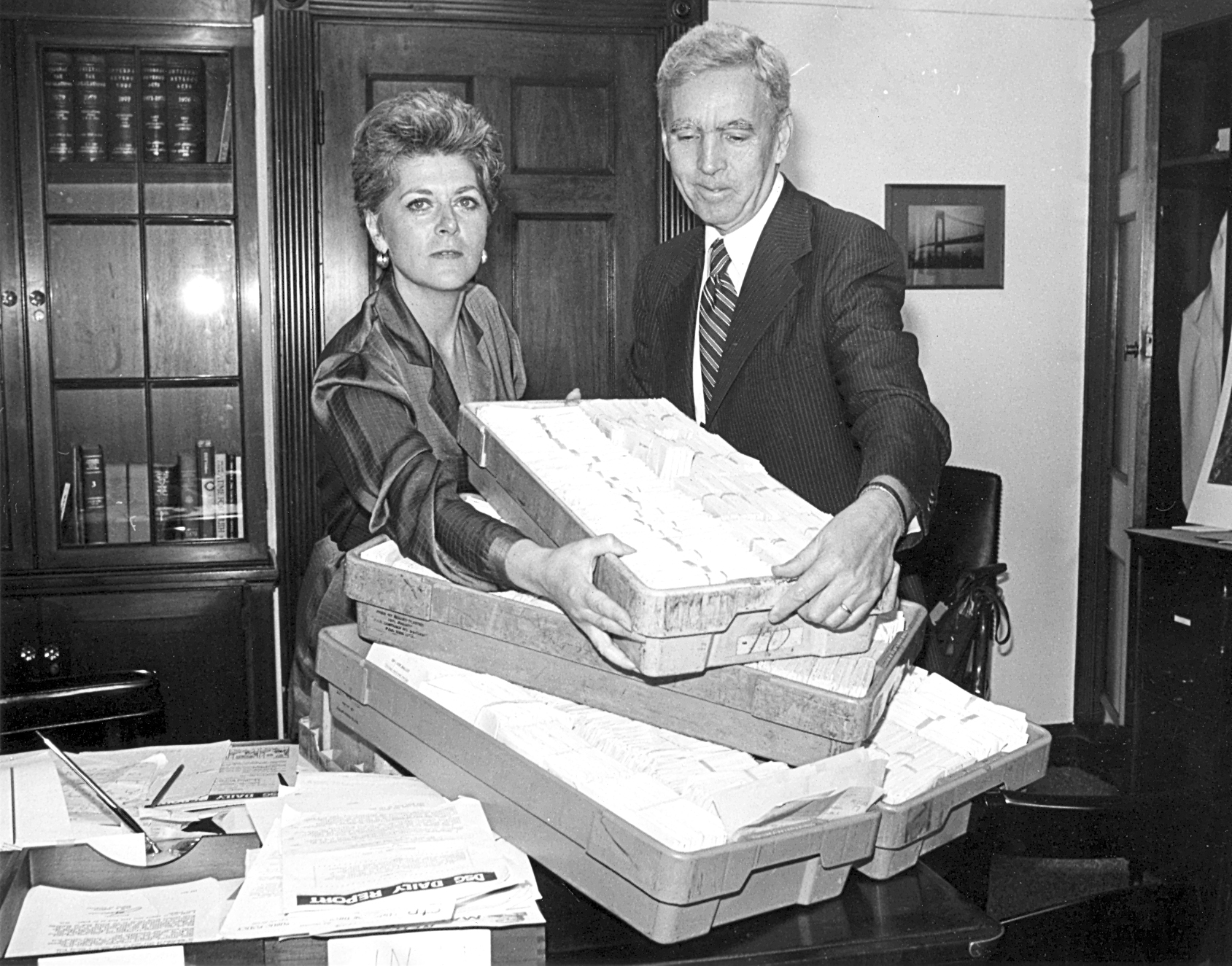 In June 1979, Congresswoman Geraldine Ferraro delivered to Postmaster General William Bolger thousands of post cards from Ridgewood and Glendale residents who desired a new Queens-based ZIP code to replace the one they shared in Brooklyn.