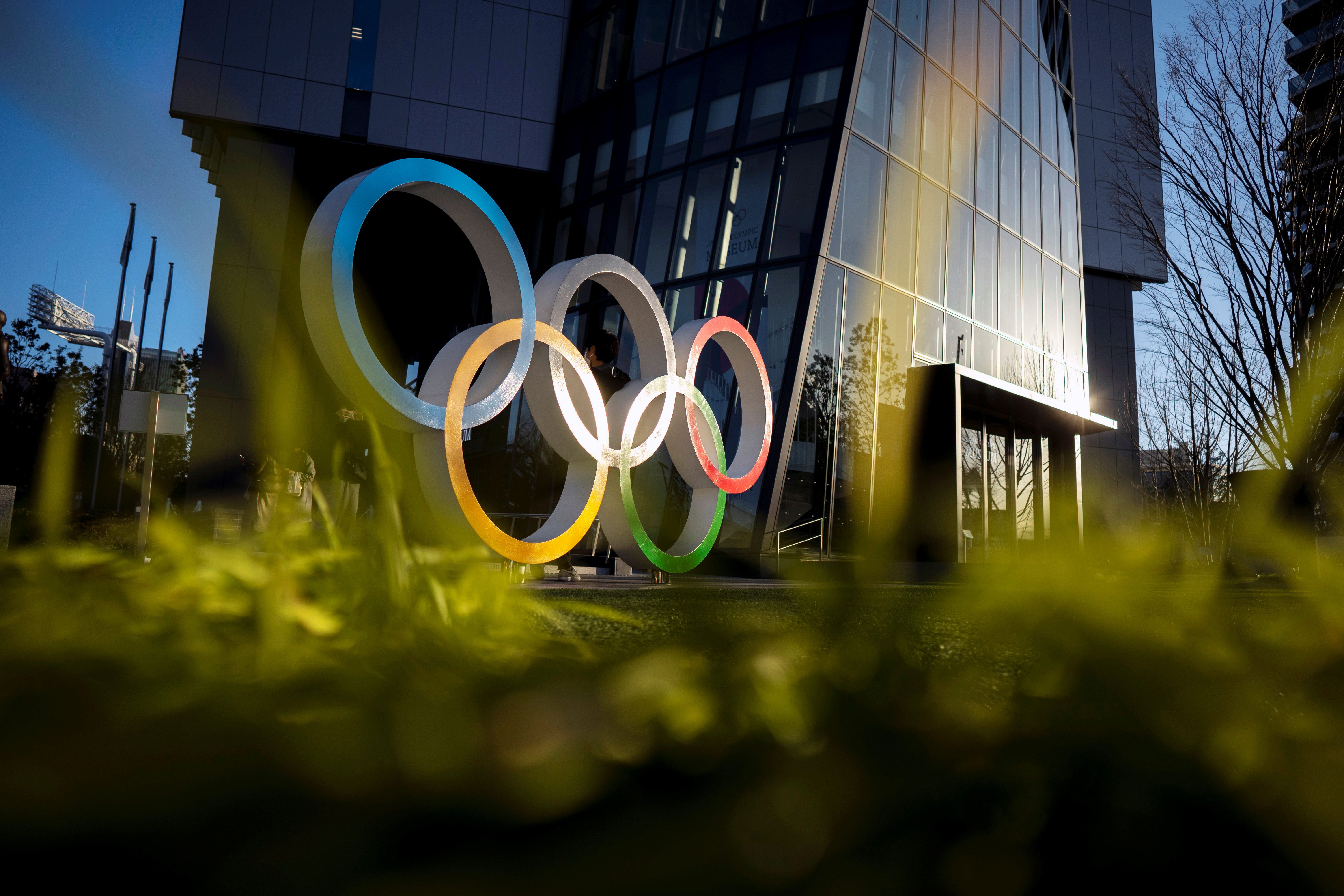 The Olympic rings are displayed in front of the Japan Olympic Museum in Tokyo